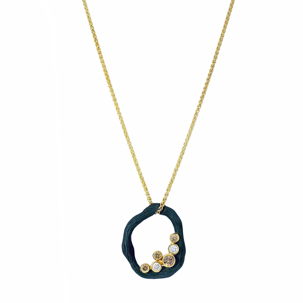 Cognac & White Diamond Blackened Cobalt Chrome Necklace - "Pebble"