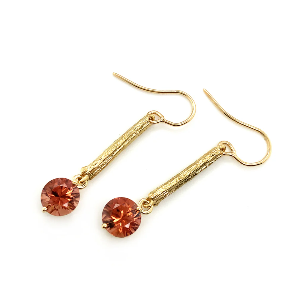 Cognac Zircon & Yellow Gold Earrings - "Adelpha" - Image 3
