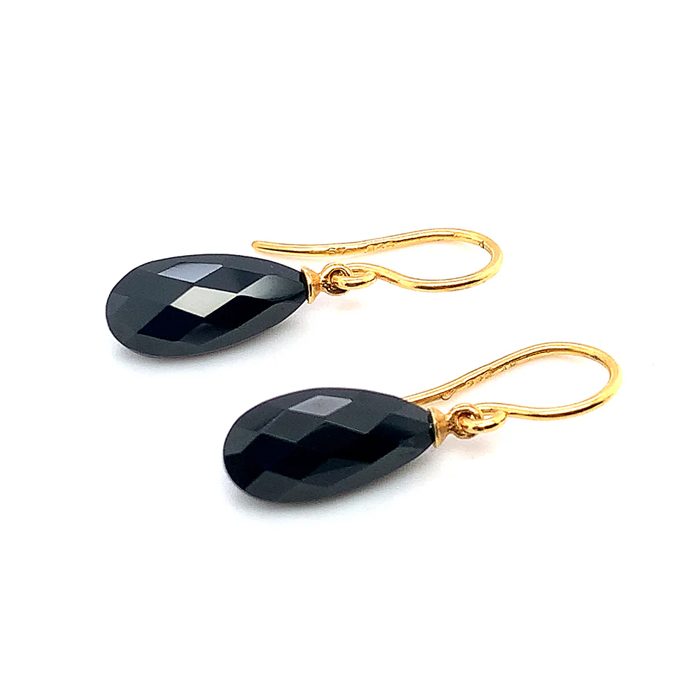 24K Gold Vermeil and Black Spinel Drop Earrings - Image 2