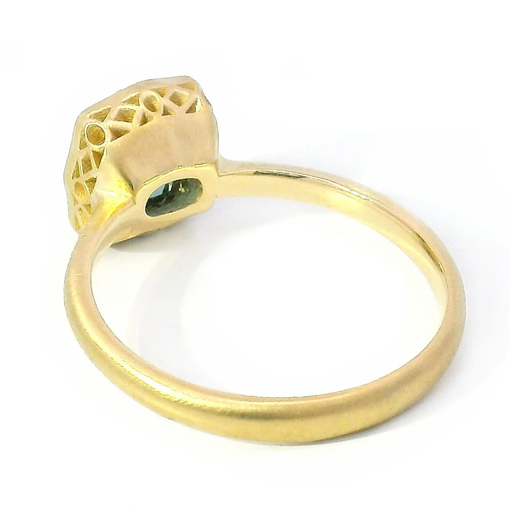 Cushion Shaped Green-Blue Montana Sapphire Ring - "Lunaris" - Image 4