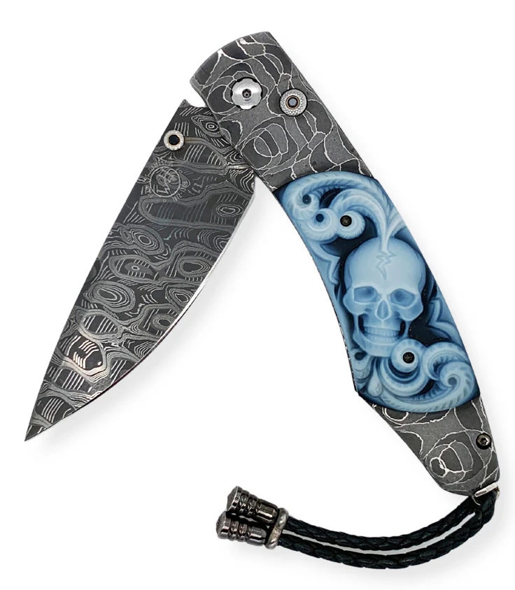 Damascus Steel & Carved Agate Spearpoint Knife - "B12 Belfry" - Image 2