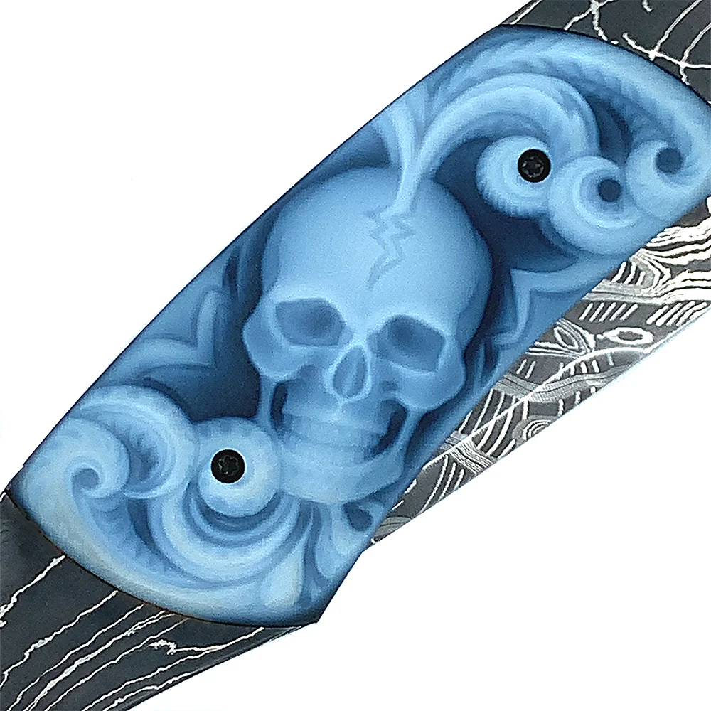 Damascus Steel & Carved Agate Spearpoint Knife - "B12 Belfry" - Image 4
