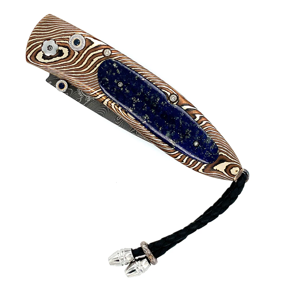 Damascus Steel Monarch Limited Edition Knife - "B05 Blue & Gold" - Image 3