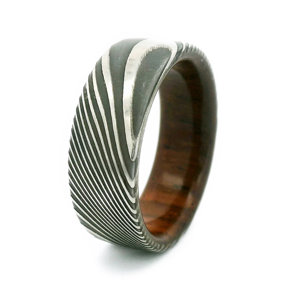 Damascus Steel & Cocobolo Wood Band - "Ripple" - Image 2