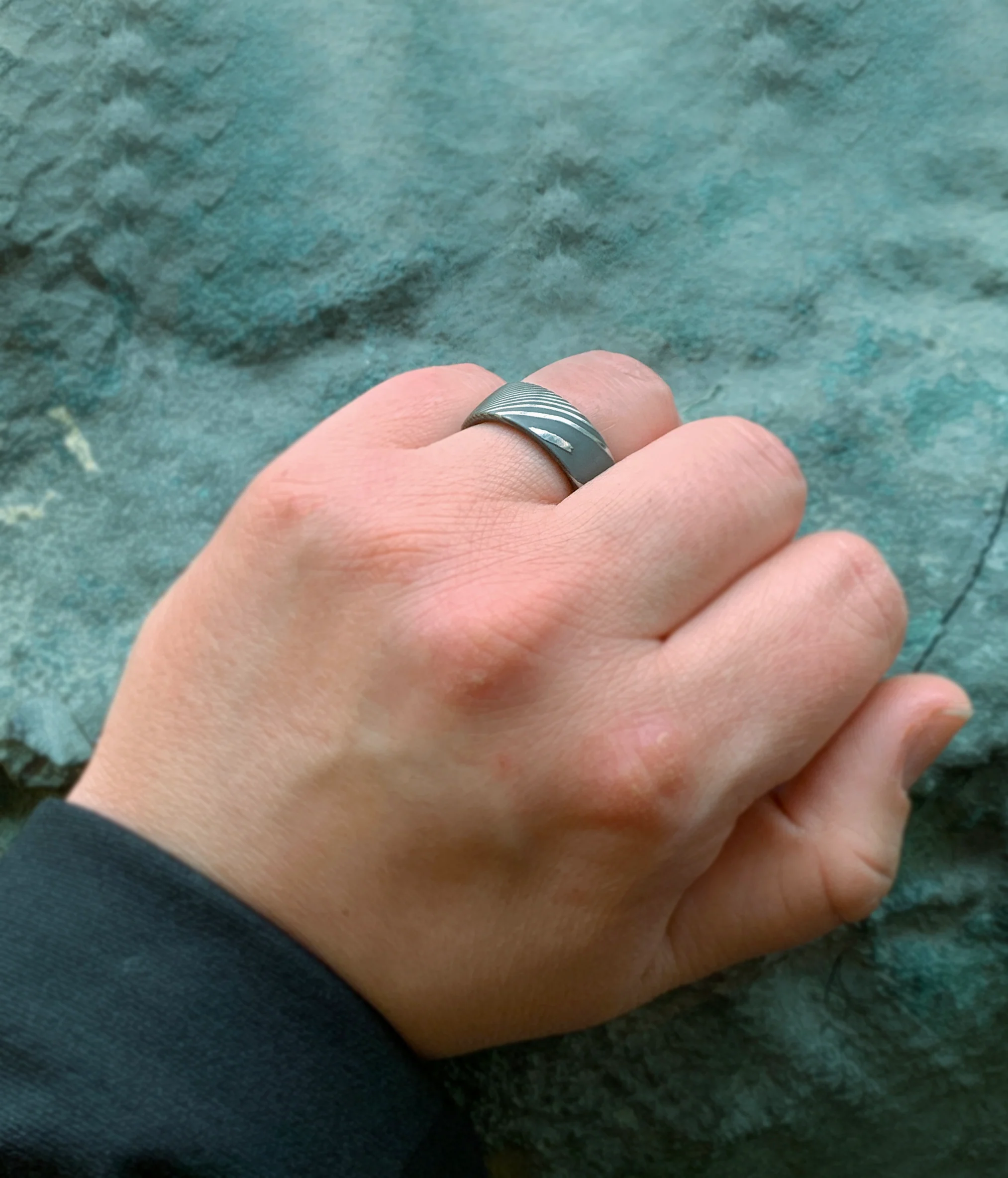 Damascus Steel & Cocobolo Wood Band - "Ripple" - Image 3