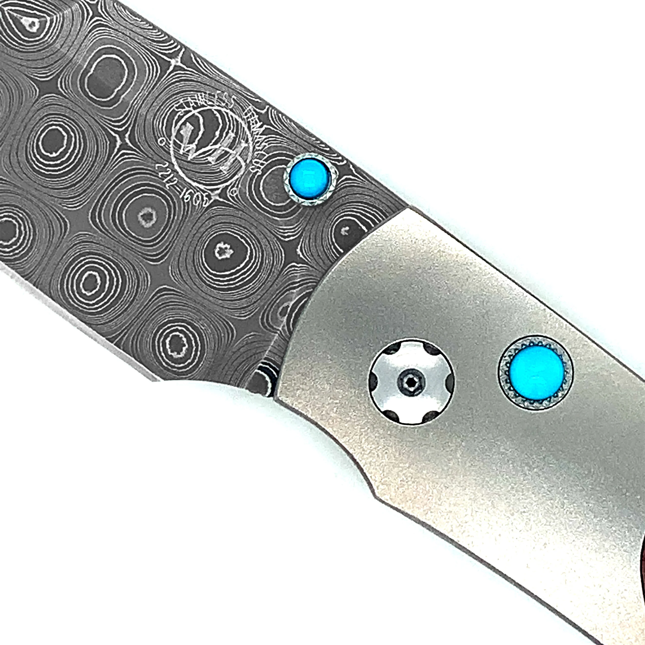 Damascus Steel, Turquoise & Lava Rock Spearpoint Knife - "B12 Flow" - Image 3