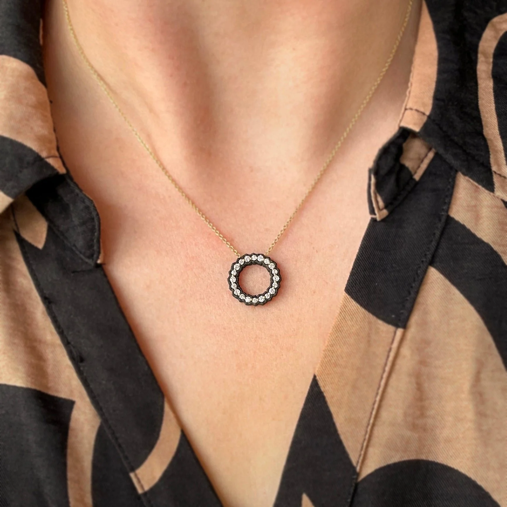 Diamond & Blackened Cobalt Chrome Necklace - "Scallop" - Image 4