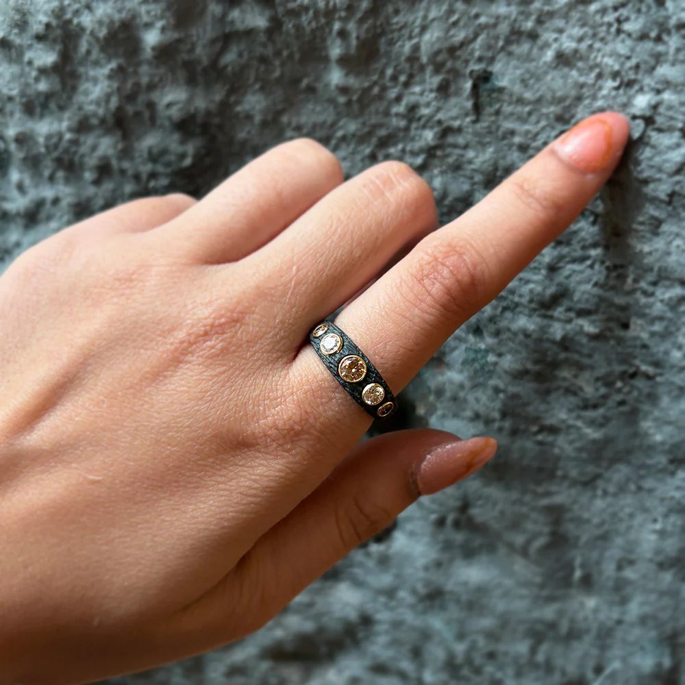 Diamond and Cobalt Chrome Ring - "Bold Pebble" - Image 6