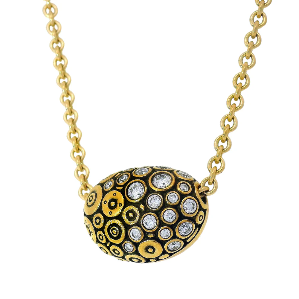 Diamond & Yellow Gold Pendant Necklace - "The Bean" - Image 4