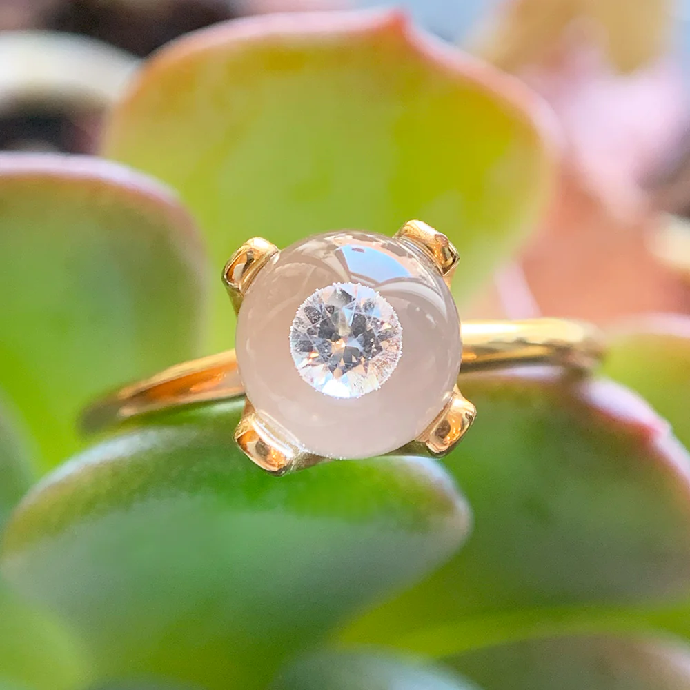Diamond and Yellow Gold Ring - "Diamond in Glass" - Image 3