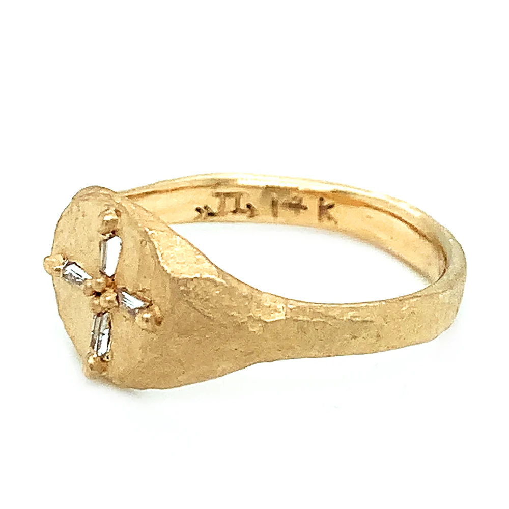 Diamond Baguette Gold Signet Ring - "Byzantium" - Image 3