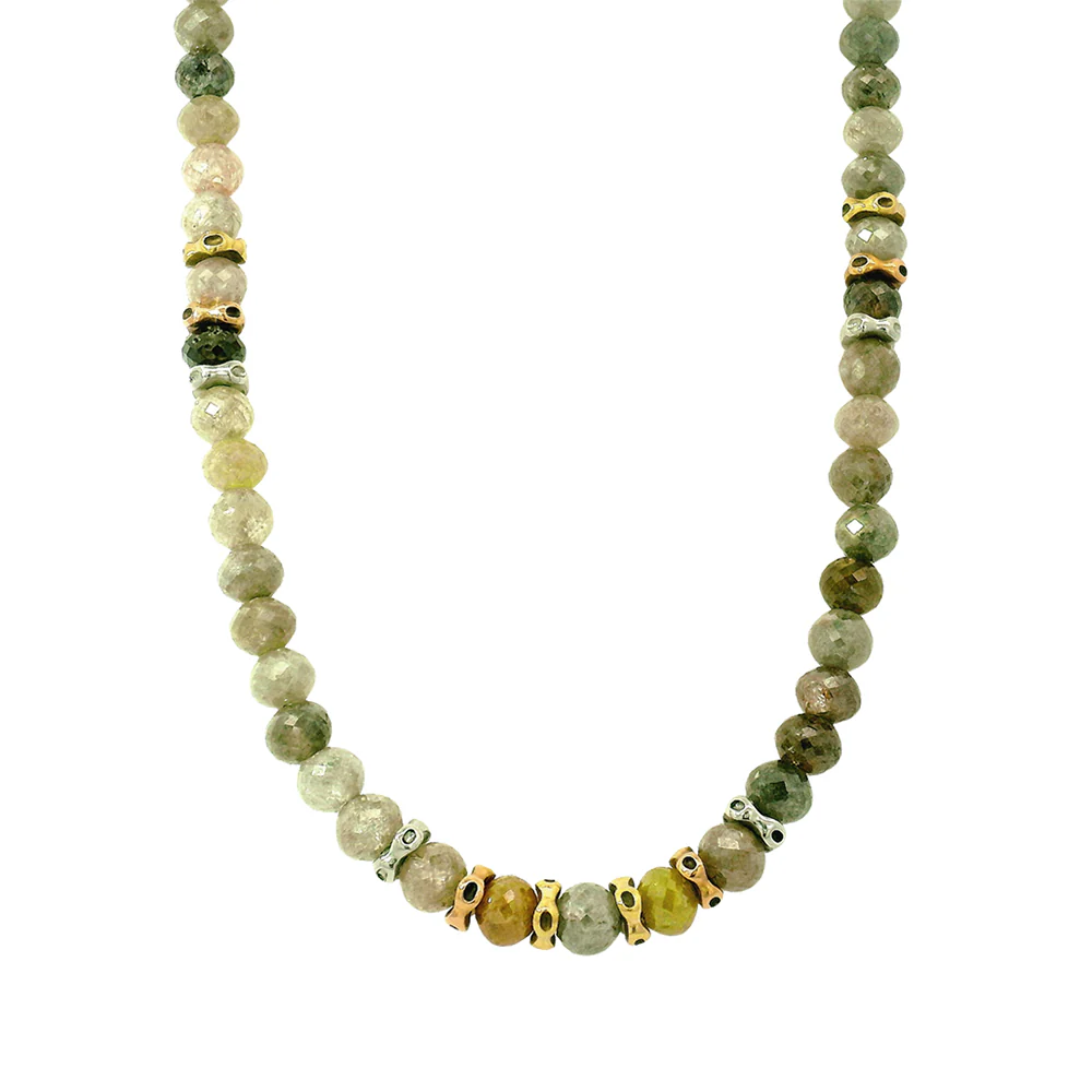 Diamond Bead & Multi-Color Metal Necklace - "Flora" - Image 3