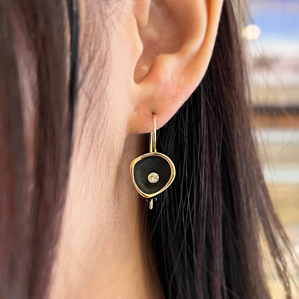 Diamond & Blackened Cobalt Chrome Drop Earrings - "Confluence" - Image 4