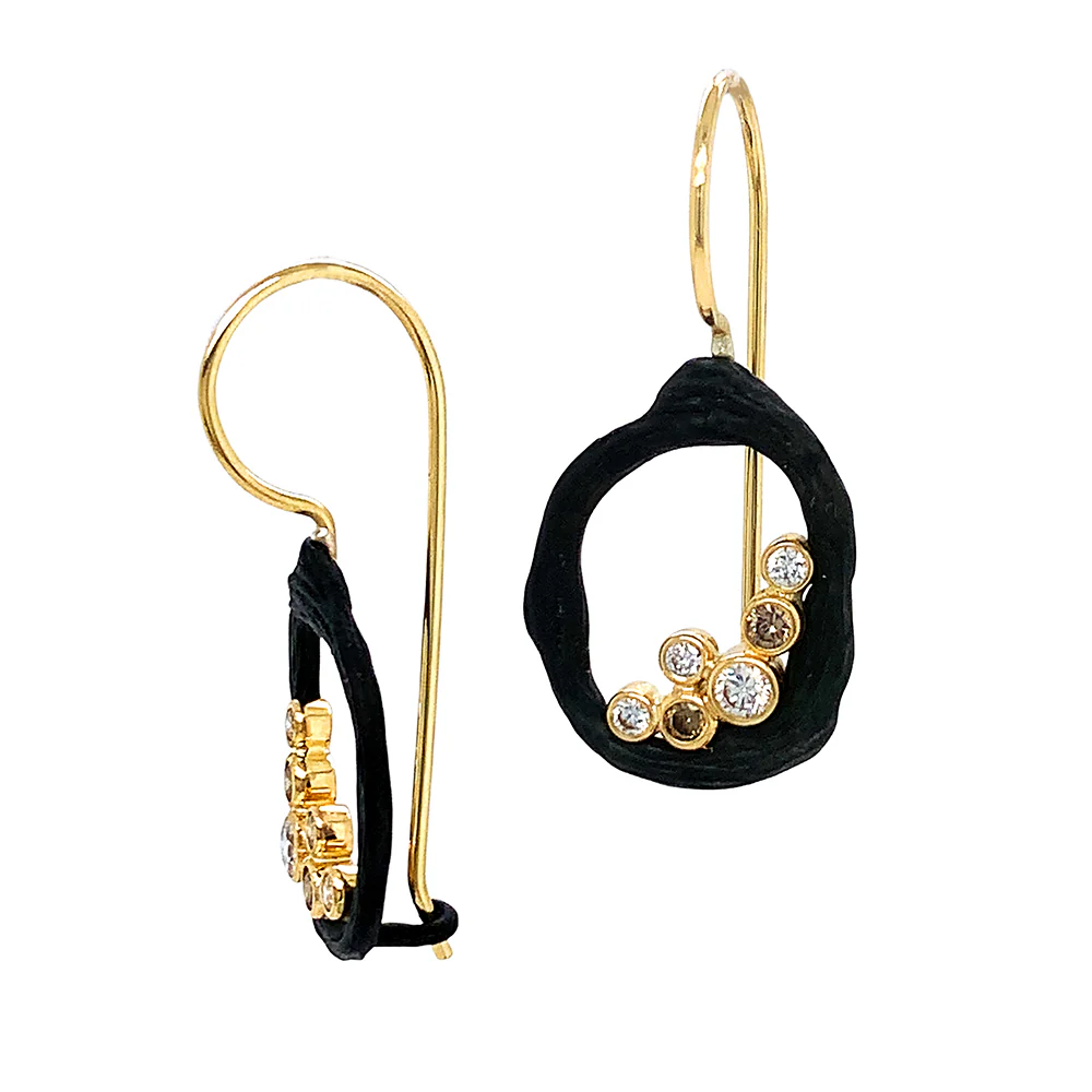 Diamond & Blackened Cobalt Chrome Earrings - "Pebble" - Image 3