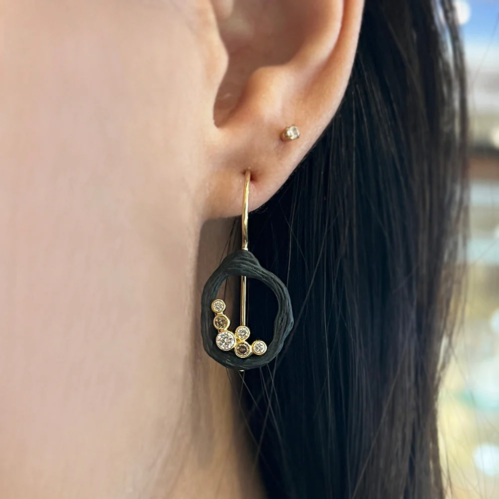 Diamond & Blackened Cobalt Chrome Earrings - "Pebble" - Image 4
