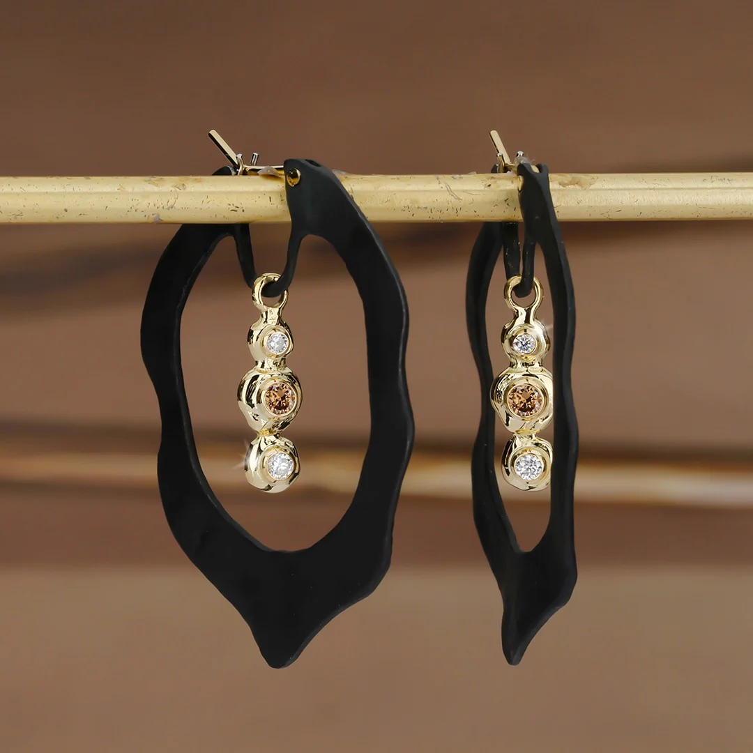 Diamond, Cobalt Chrome, & Diamond Earrings - "Jacaranda" - Image 2