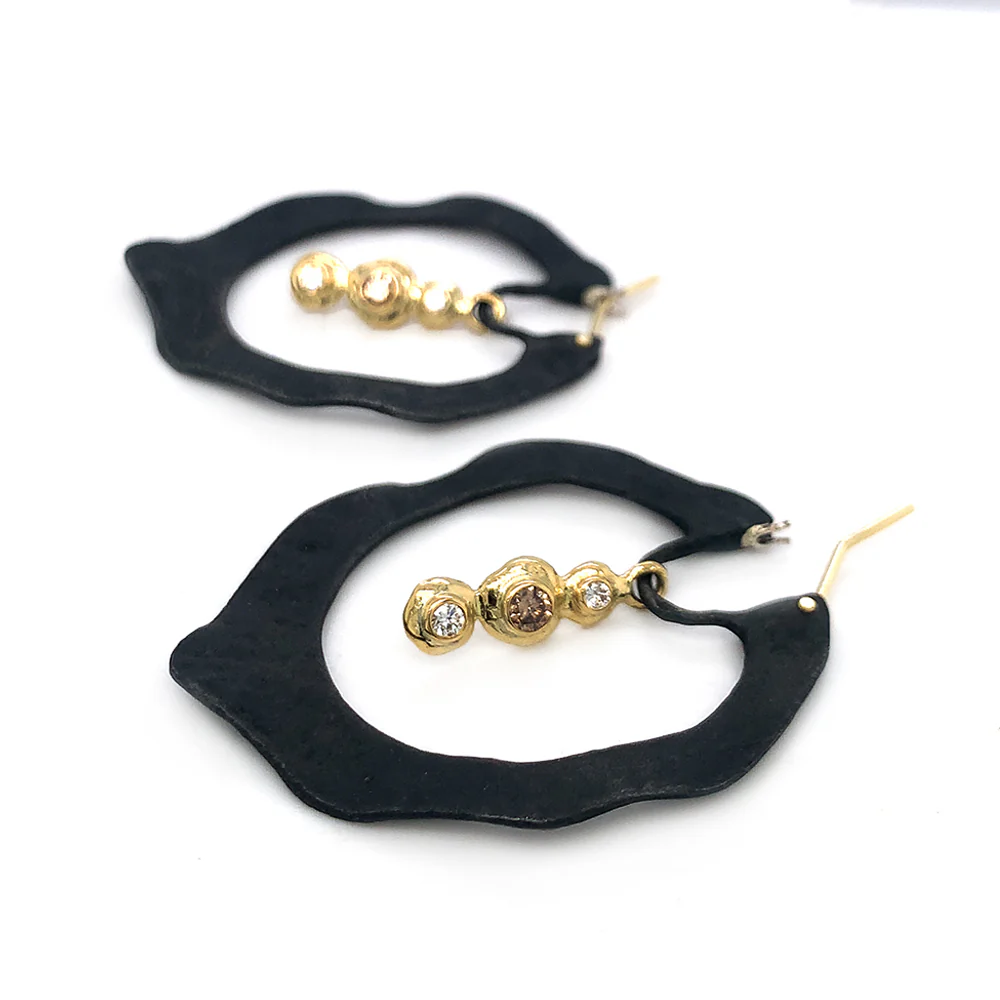 Diamond, Cobalt Chrome, & Diamond Earrings - "Jacaranda" - Image 3