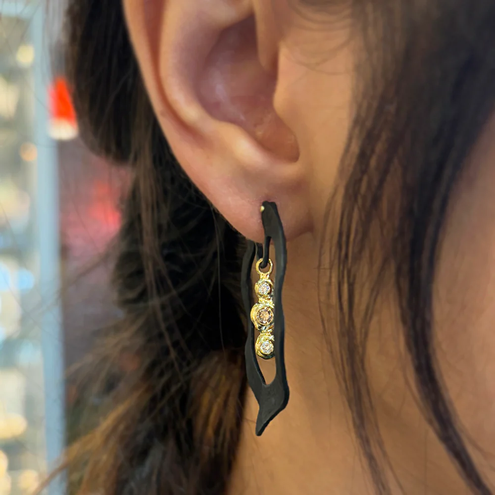 Diamond, Cobalt Chrome, & Diamond Earrings - "Jacaranda" - Image 4