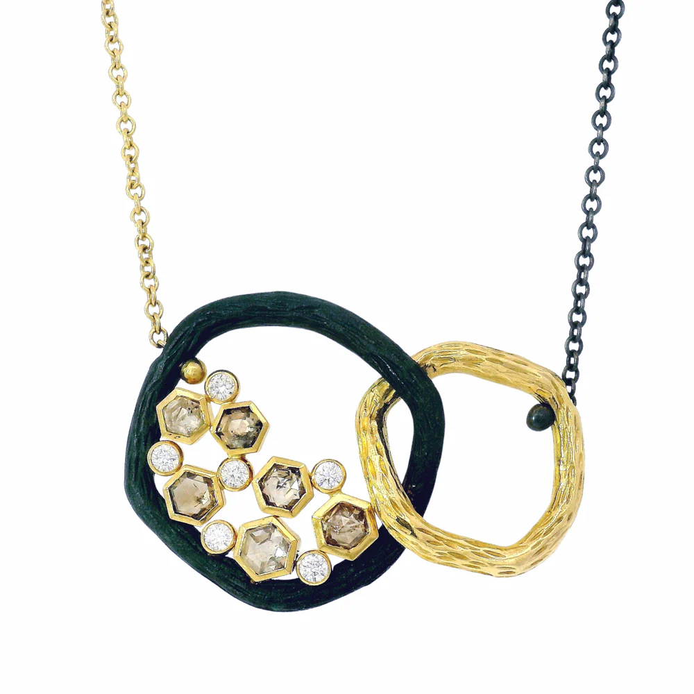 Diamond & Cobalt Chrome Link Necklace - "Double Pebble" - Image 2