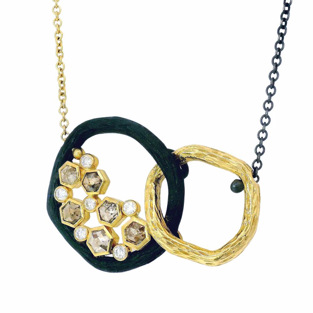 Diamond & Cobalt Chrome Link Necklace - "Double Pebble" - Image 3