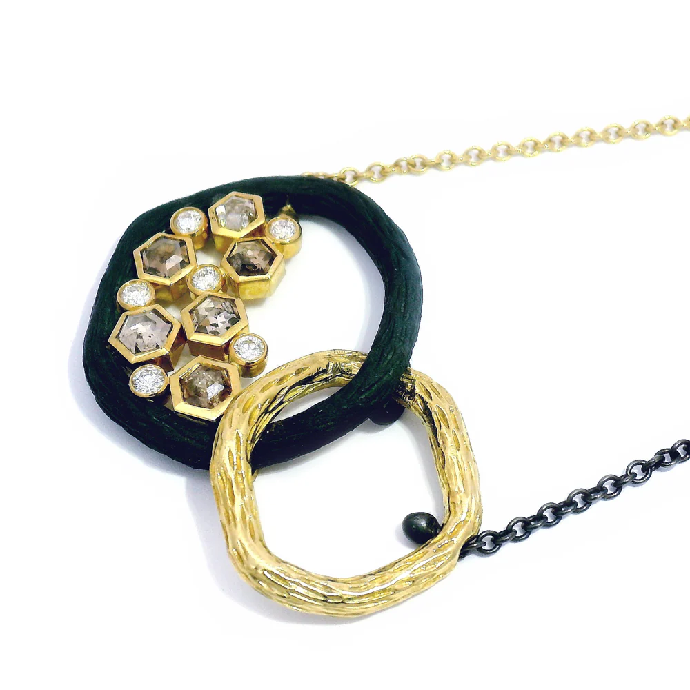 Diamond & Cobalt Chrome Link Necklace - "Double Pebble" - Image 4