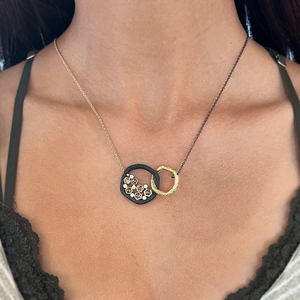 Diamond & Cobalt Chrome Link Necklace - "Double Pebble" - Image 5