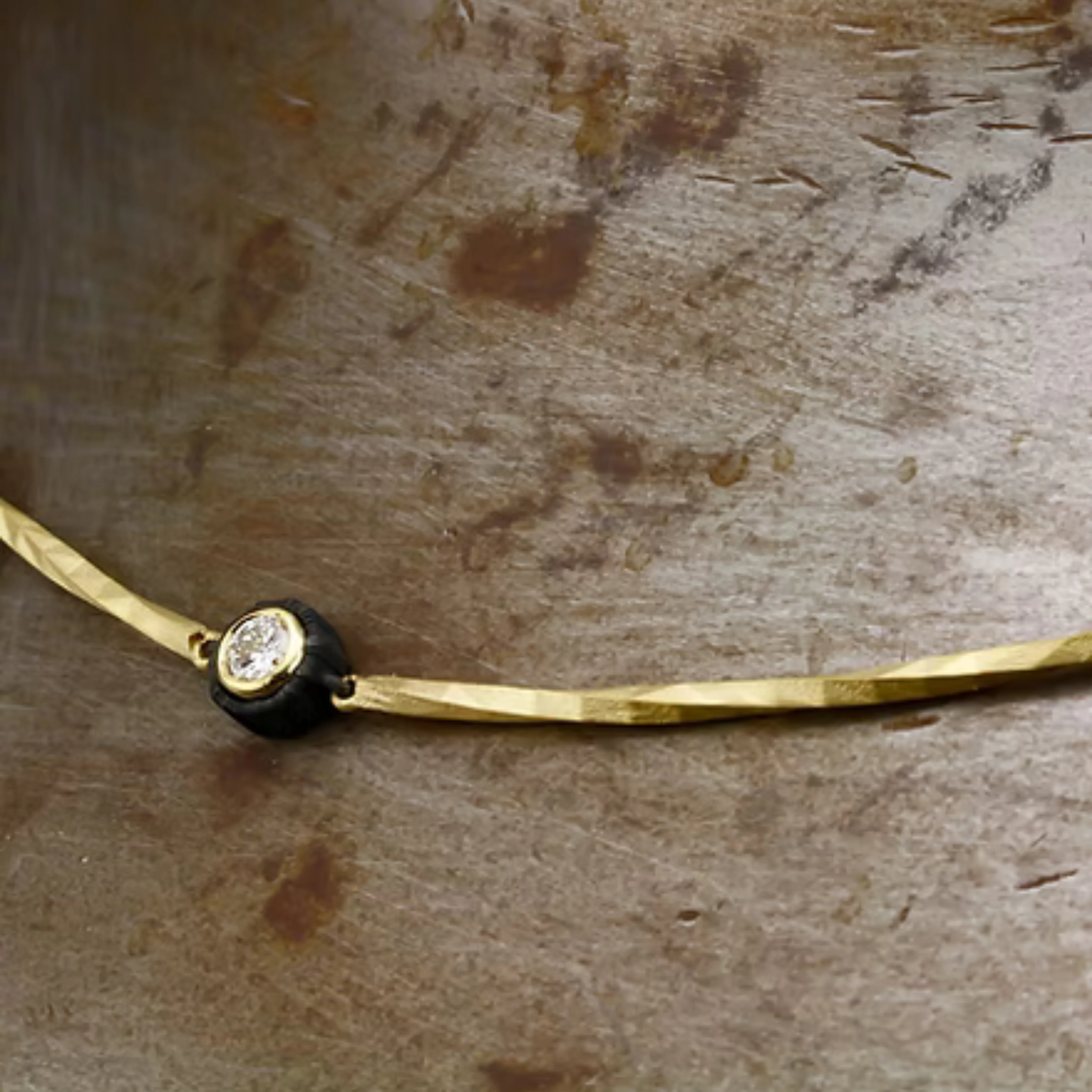 Diamond, Cobalt Chrome & Yellow Gold Station Necklace - "Elegant Twist" - Image 3