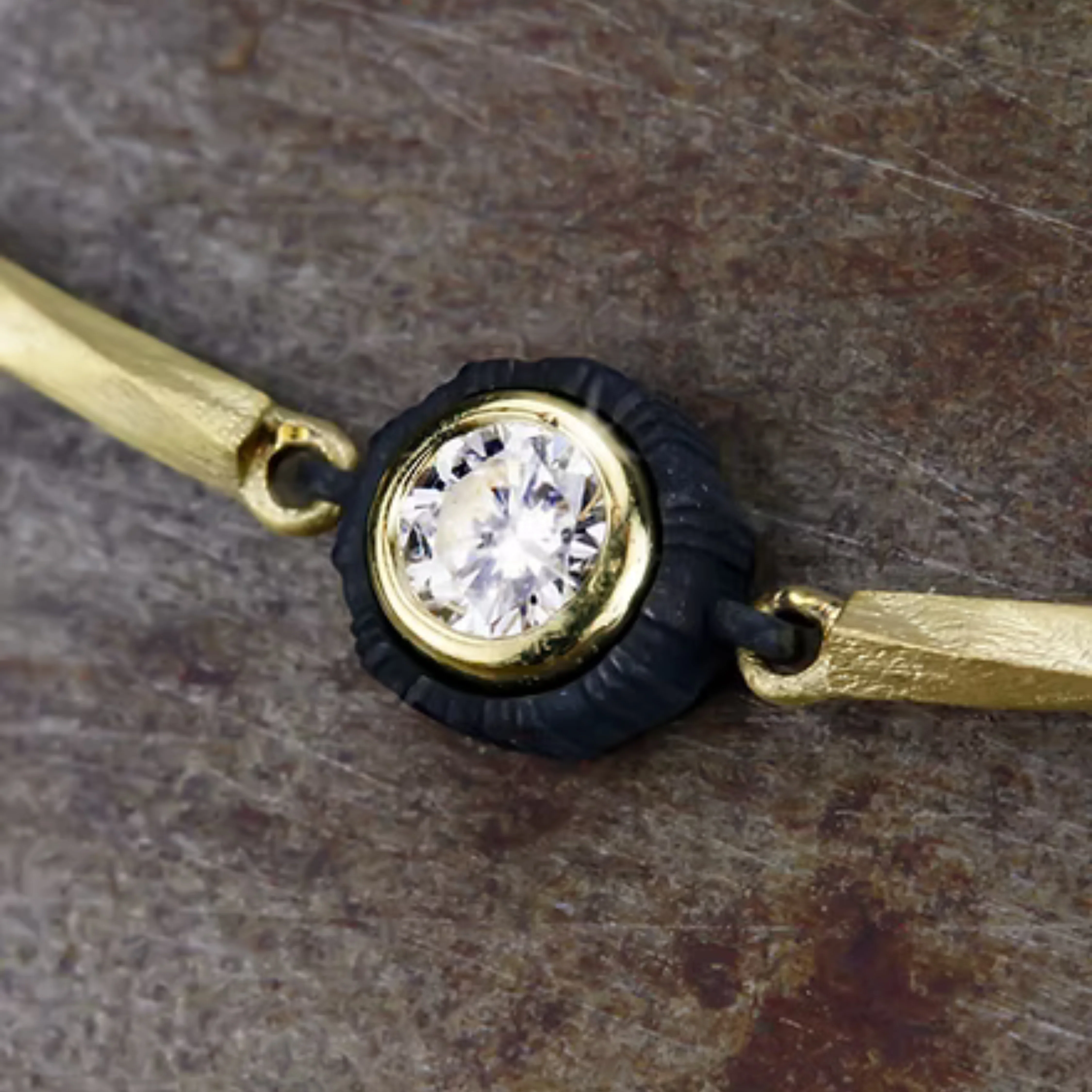 Diamond, Cobalt Chrome & Yellow Gold Station Necklace - "Elegant Twist" - Image 4