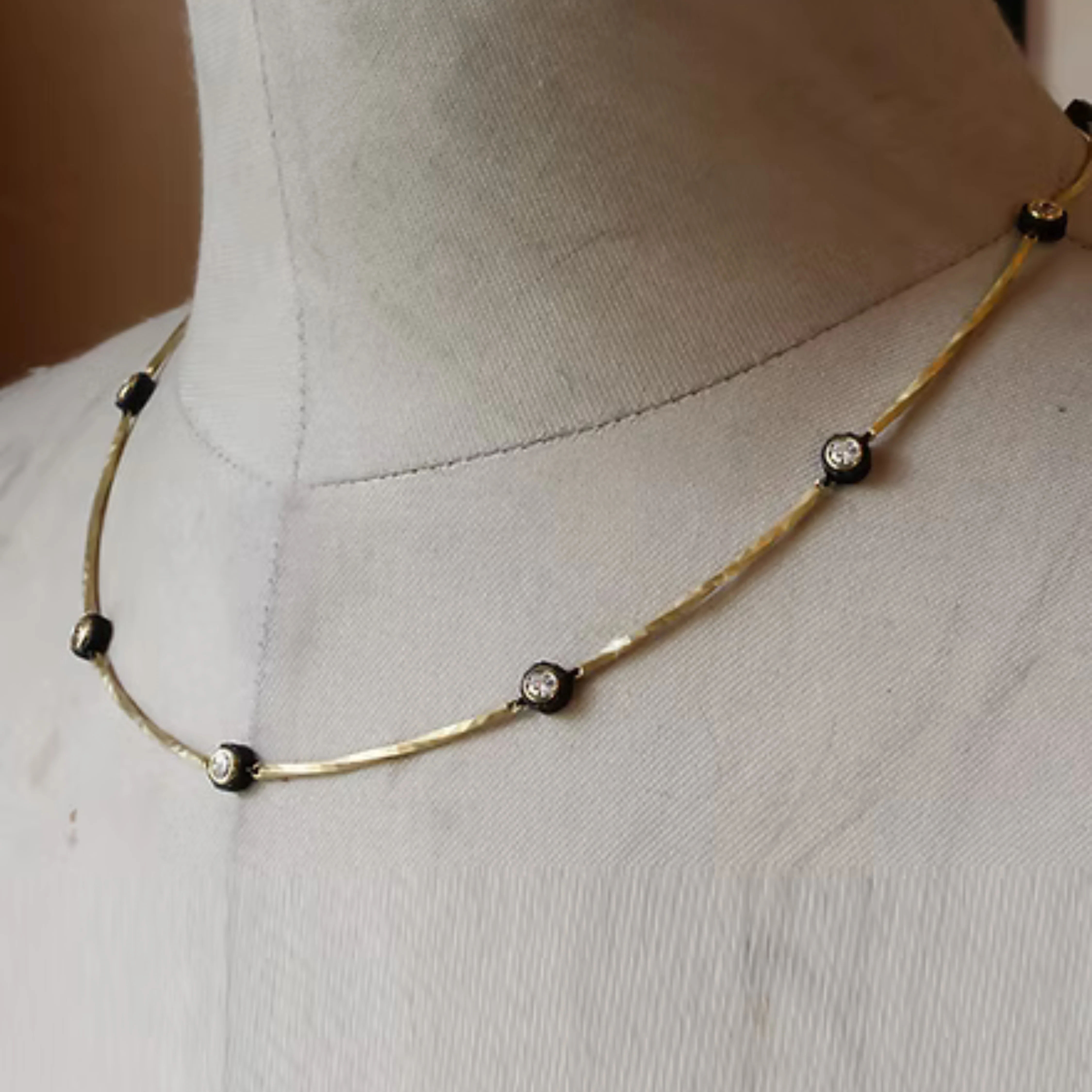 Diamond, Cobalt Chrome & Yellow Gold Station Necklace - "Elegant Twist" - Image 5