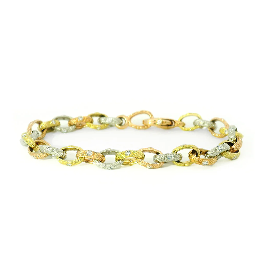Diamond, Gold, & Platinum Three-Tone Bracelet - "Victorian" - Image 2
