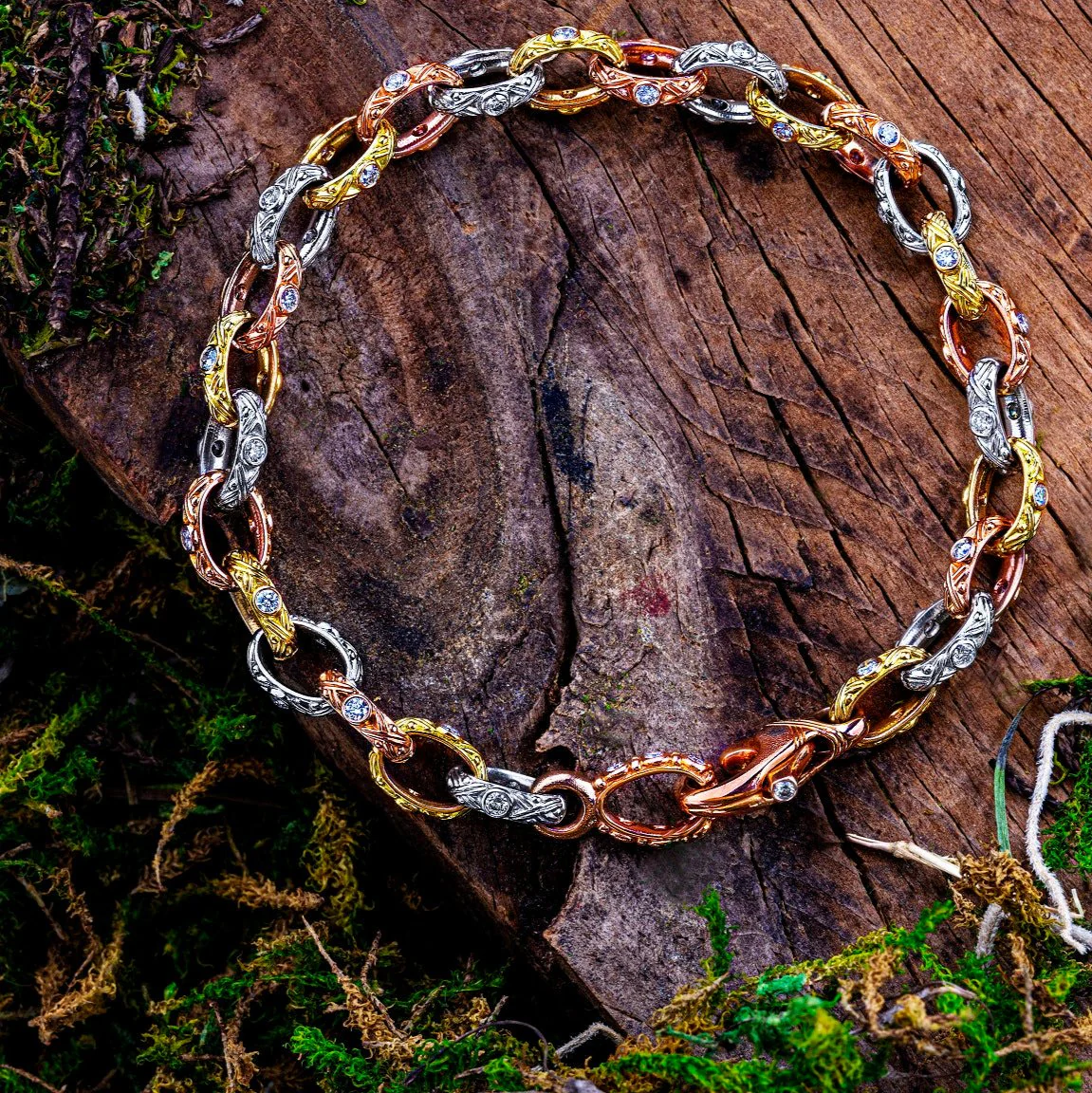 Diamond, Gold, & Platinum Three-Tone Bracelet - "Victorian" - Image 5