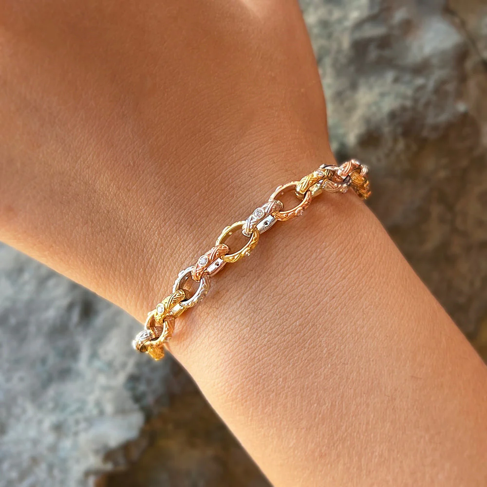 Diamond, Gold, & Platinum Three-Tone Bracelet - "Victorian" - Image 6