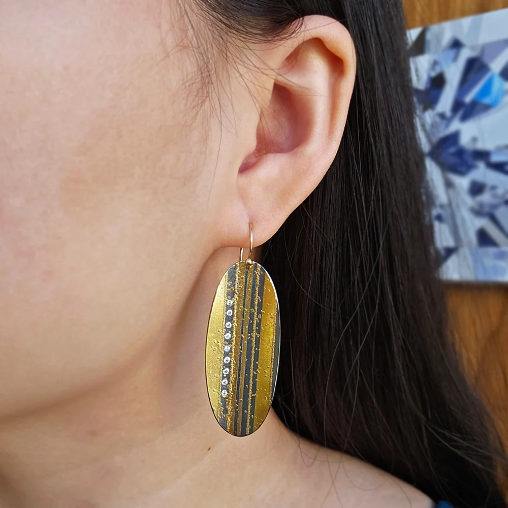 Diamond, Gold & Sterling Silver Drop Earrings - "Desert Oasis" - Image 2