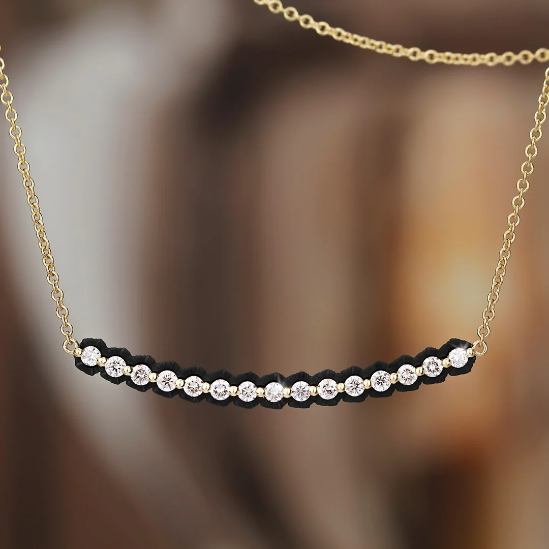 Diamond Line & Blackened Cobalt Chrome Necklace - "Scallop" - Image 4
