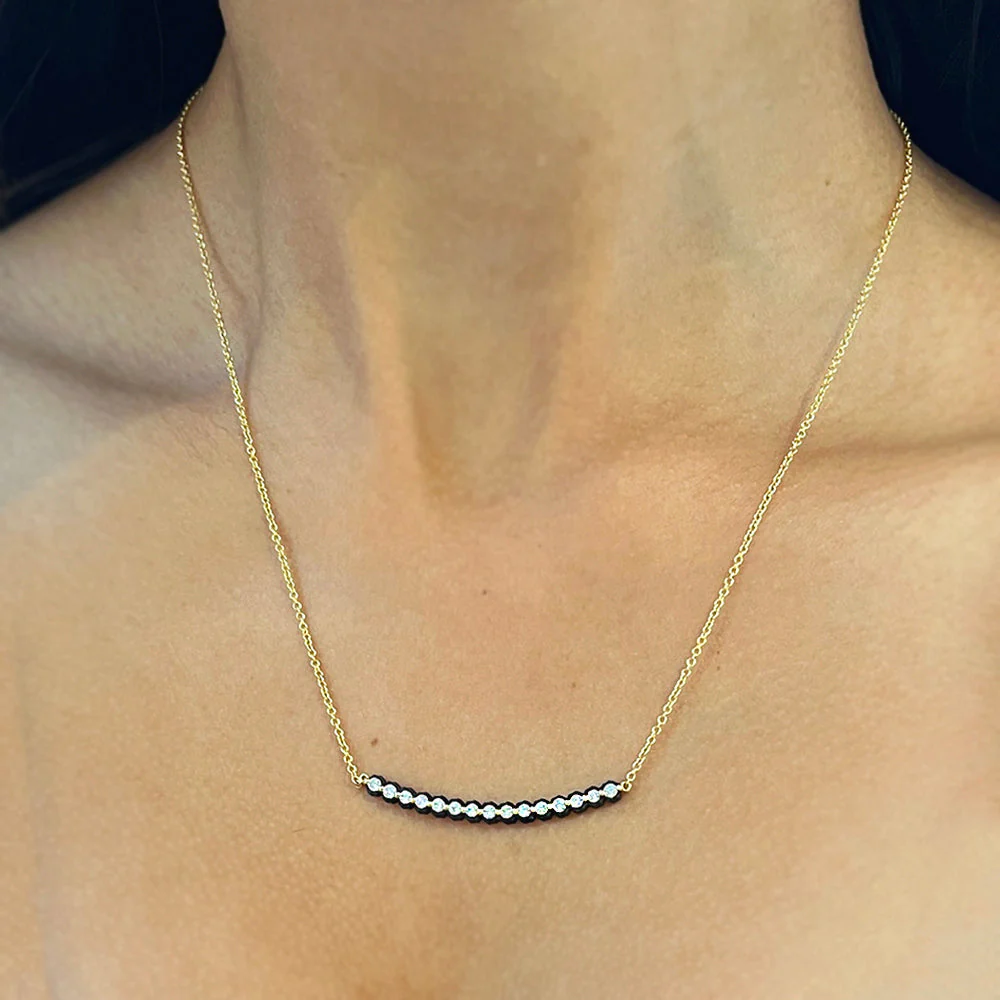 Diamond Line & Blackened Cobalt Chrome Necklace - "Scallop" - Image 5