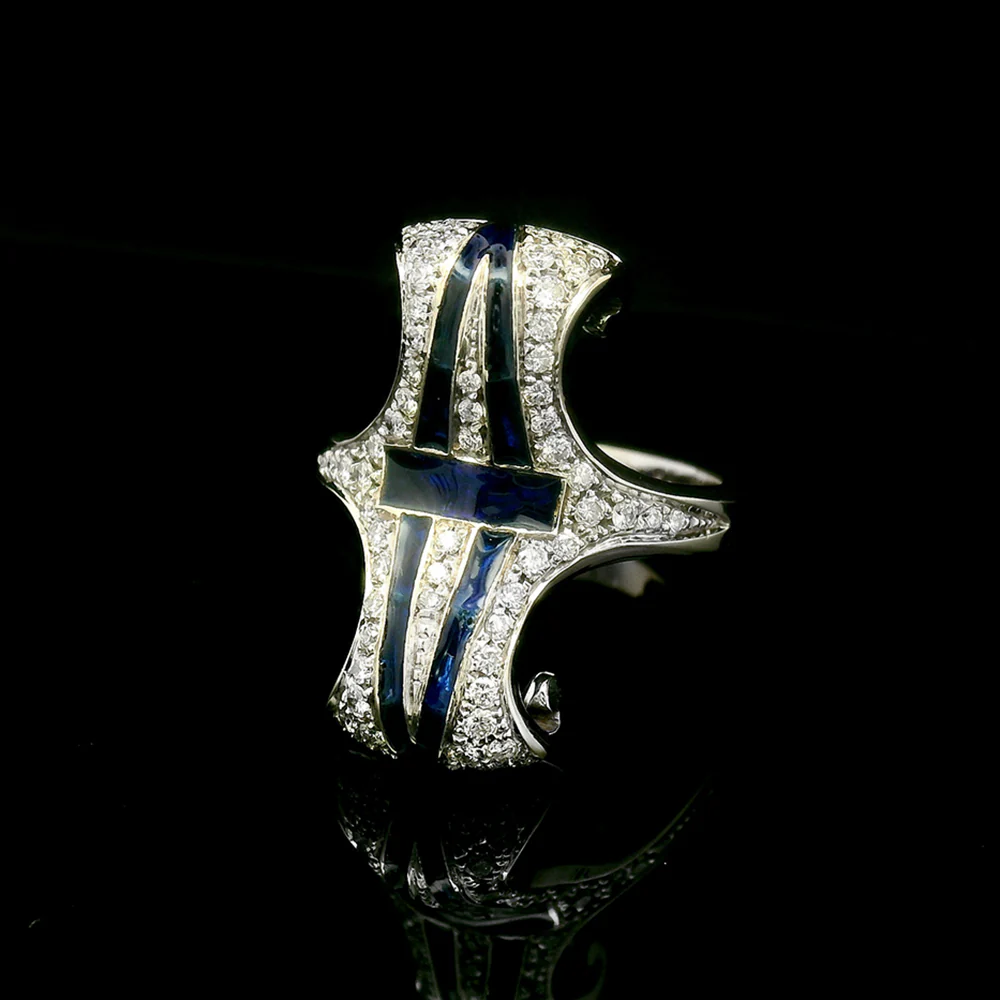 Diamond Ring with Plique-à-Jour Enamel - "Bedazzled" - Image 10