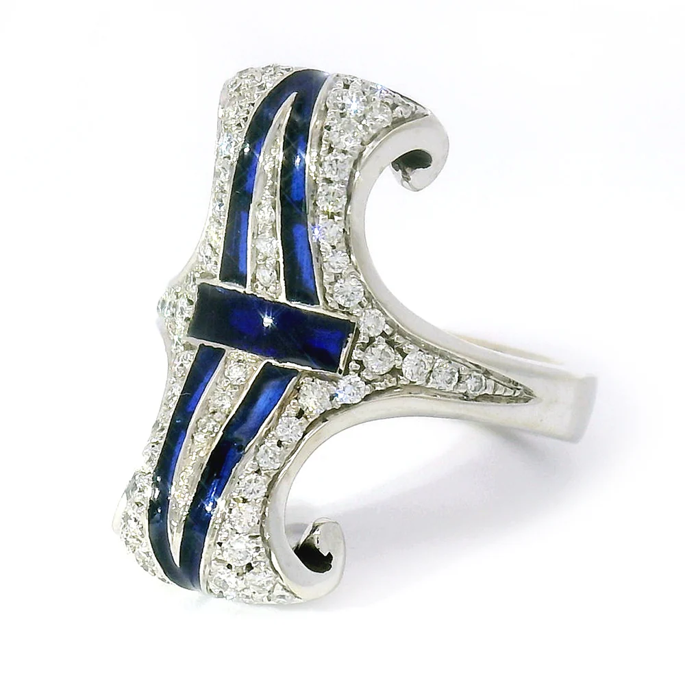 Diamond Ring with Plique-à-Jour Enamel - "Bedazzled" - Image 4