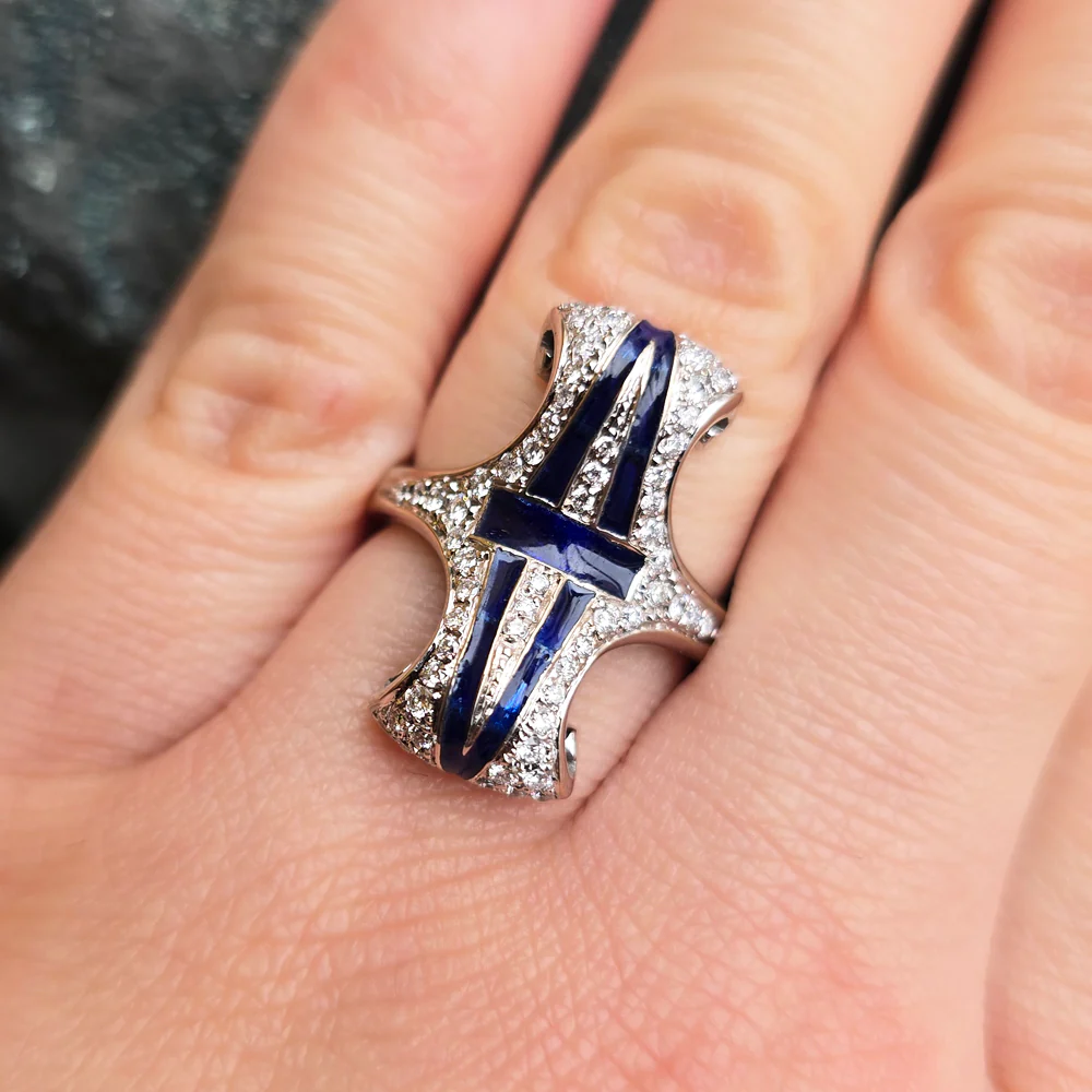 Diamond Ring with Plique-à-Jour Enamel - "Bedazzled" - Image 7