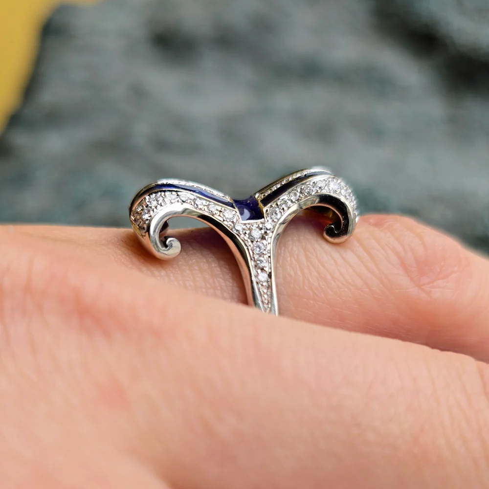 Diamond Ring with Plique-à-Jour Enamel - "Bedazzled" - Image 8