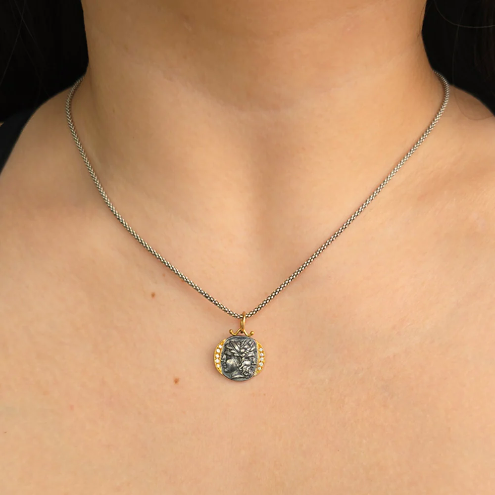 Diamond, Silver & Yellow Gold Janus Pendant - "The Beginning & The End" - Image 5