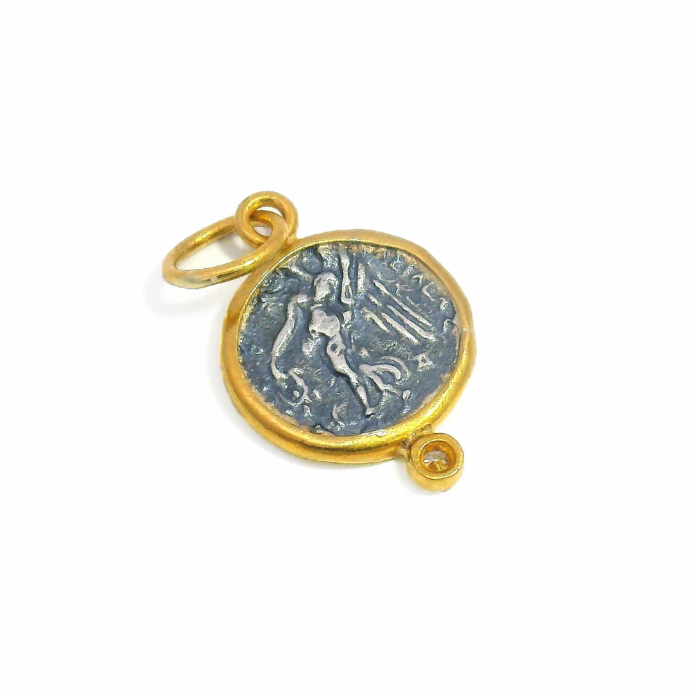 Diamond, Silver & Yellow Gold Pendant - "Athena" - Image 2