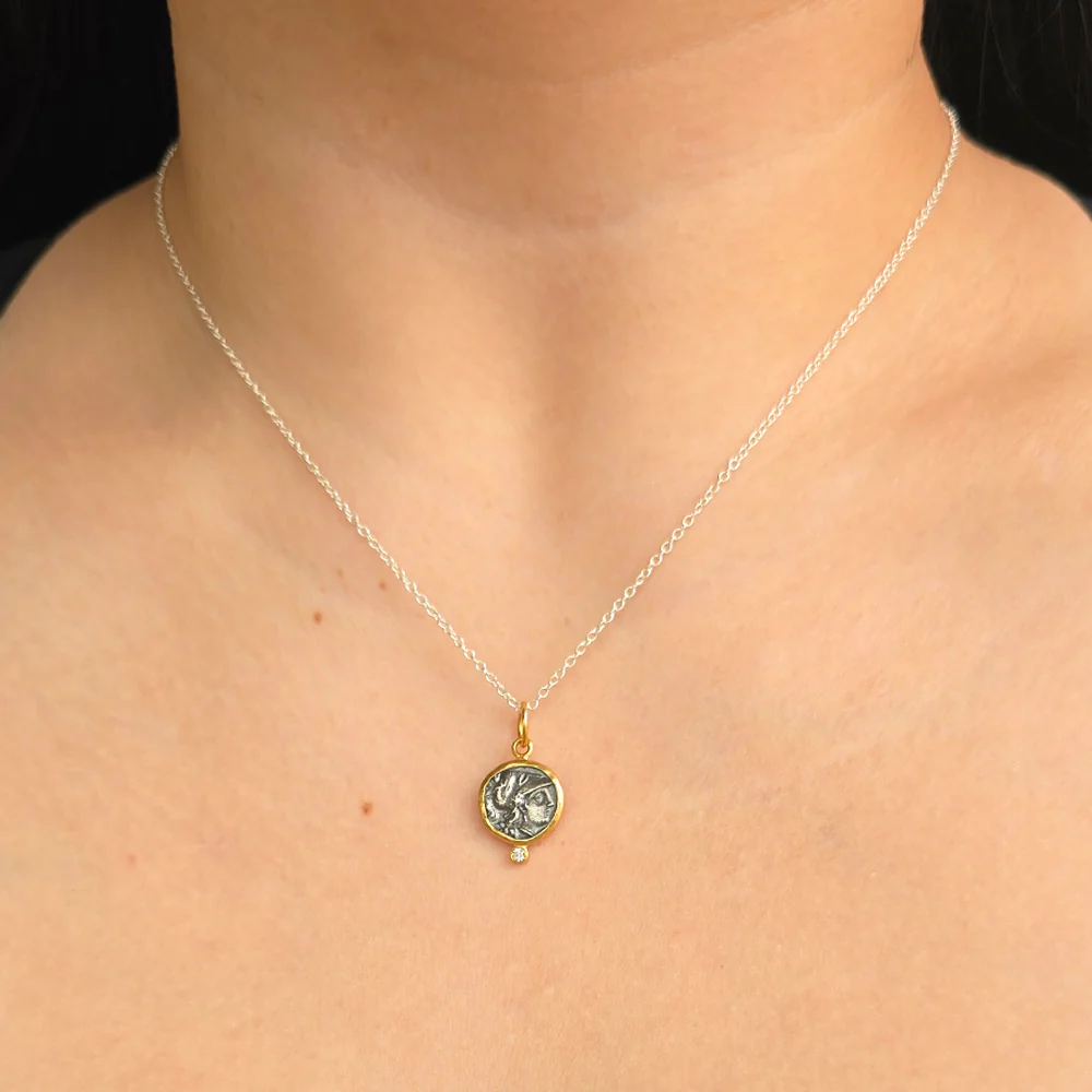 Diamond, Silver & Yellow Gold Pendant - "Athena" - Image 5