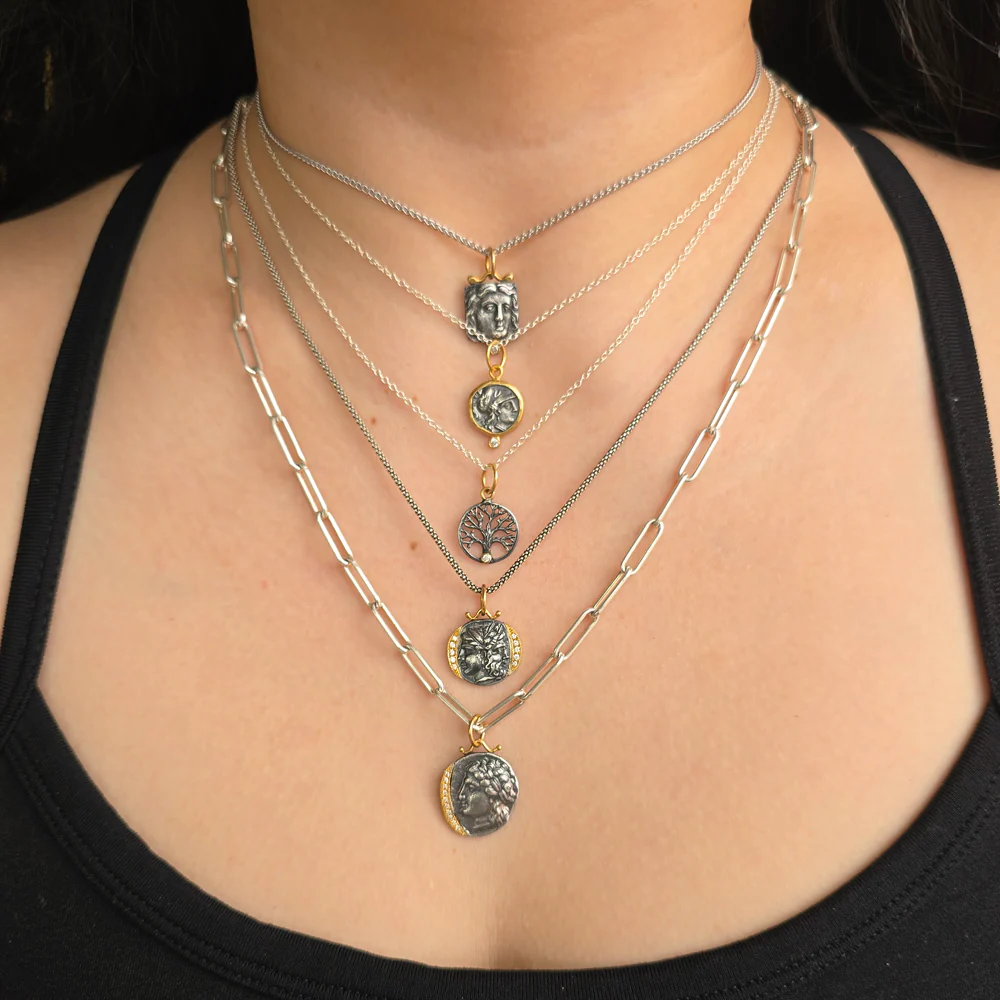 Diamond, Silver & Yellow Gold Pendant - "Athena" - Image 7