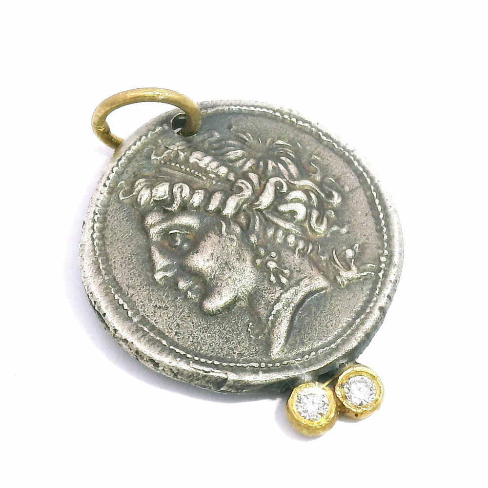 Diamond, Silver & Yellow Gold Pendant - "Diana"