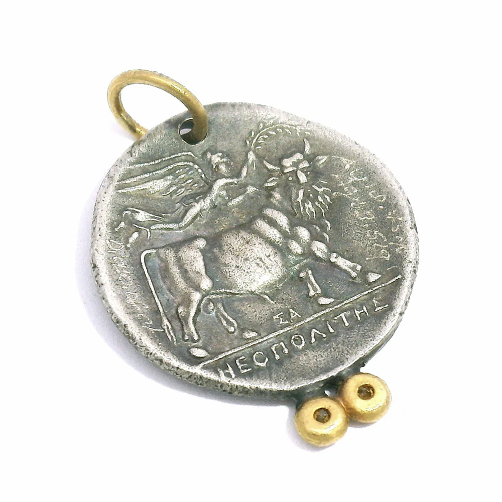 Diamond, Silver & Yellow Gold Pendant - "Diana" - Image 2