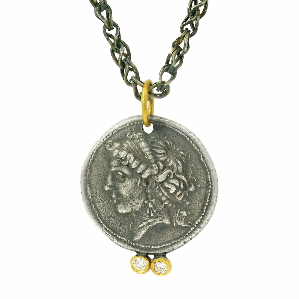 Diamond, Silver & Yellow Gold Pendant - "Diana" - Image 3