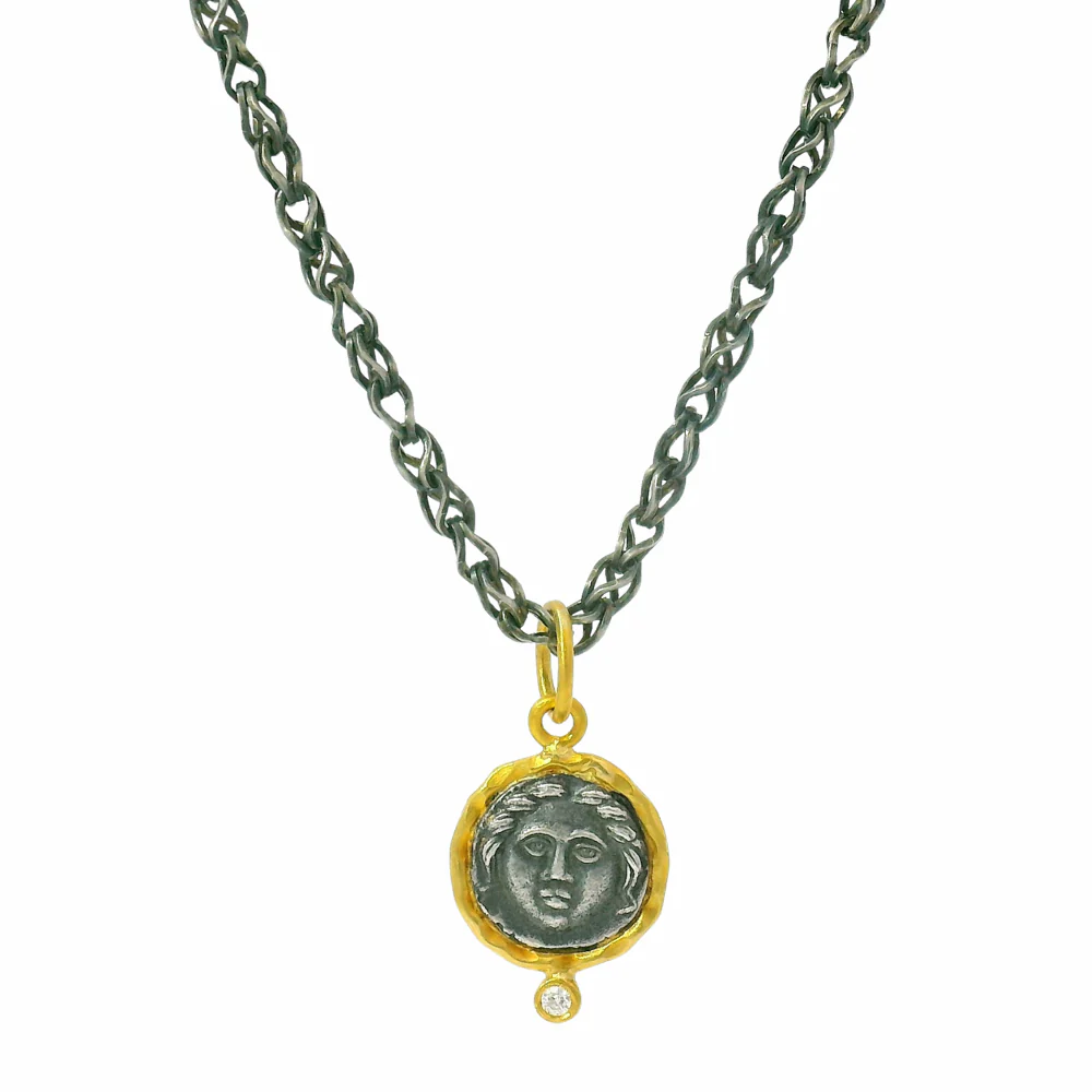 Diamond, Silver & Yellow Gold Pendant - "Helios: God of the Sun" - Image 3