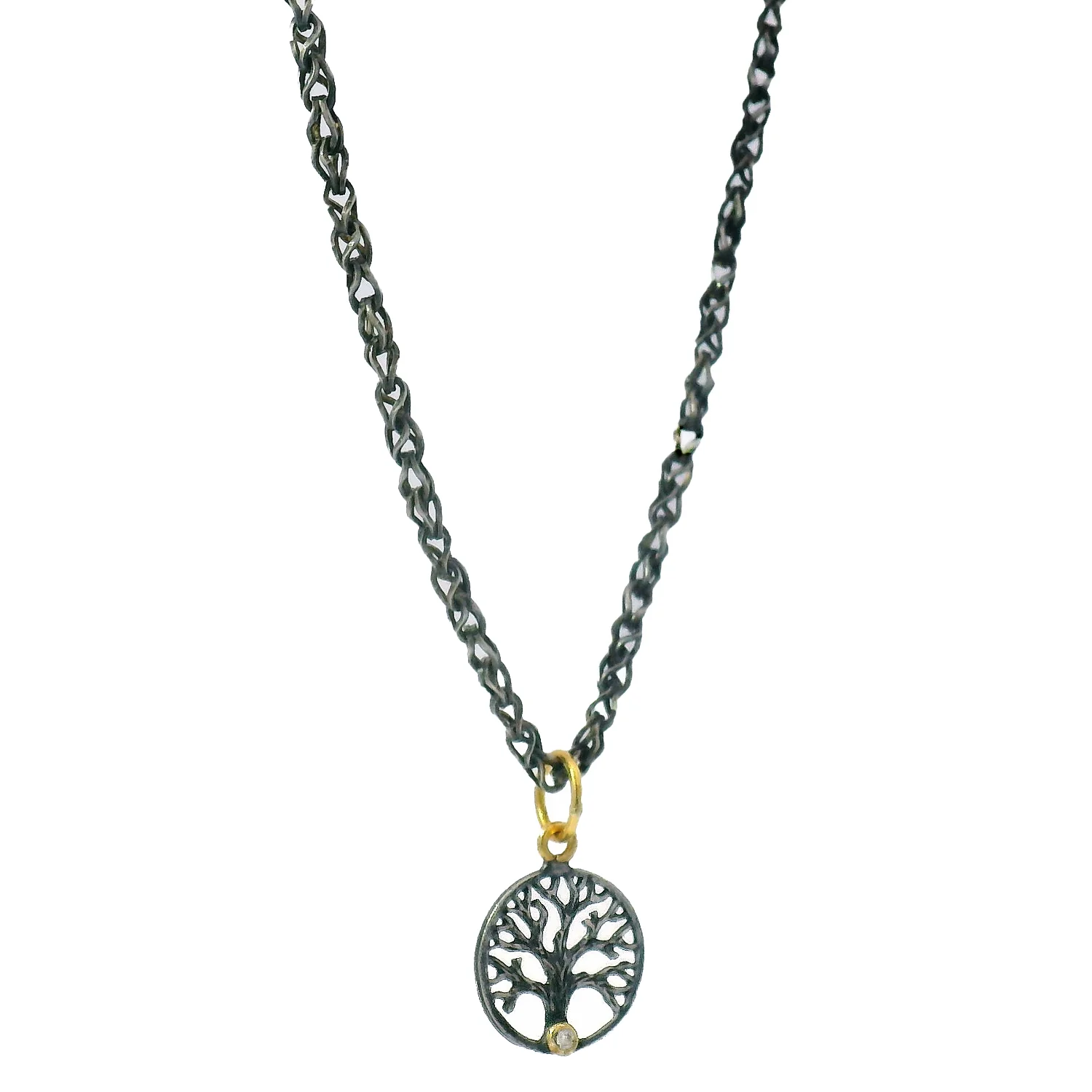 Diamond, Silver & Yellow Gold Pendant - "Tree of Life" - Image 4