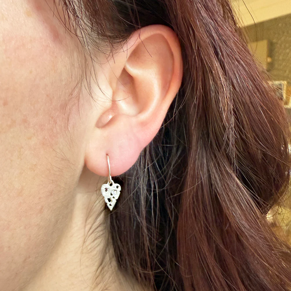 Diamond & Sterling Silver Earrings - "Mini Shadow Hearts" - Image 2