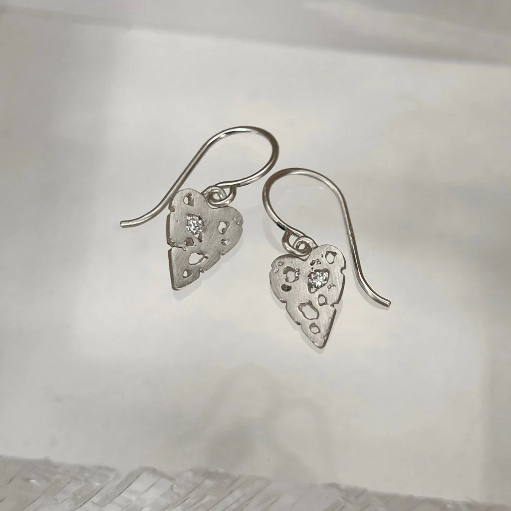 Diamond & Sterling Silver Earrings - "Mini Shadow Hearts" - Image 3